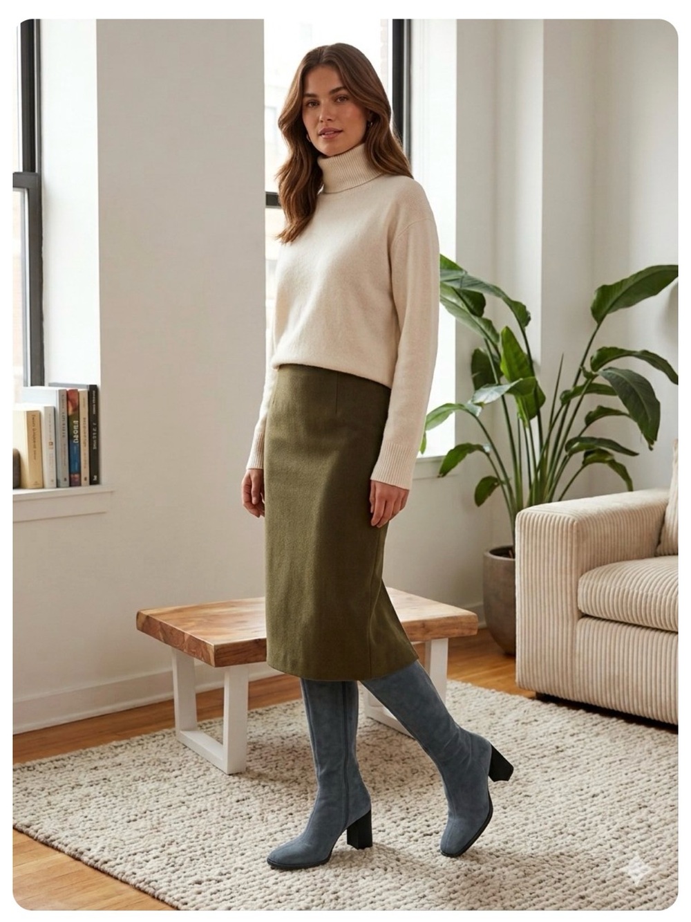 Women's Knee-High Suede Heeled Boots in Slate Gray